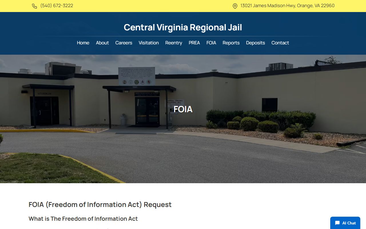 Central Virginia Regional Jail FOIA request instructions for records