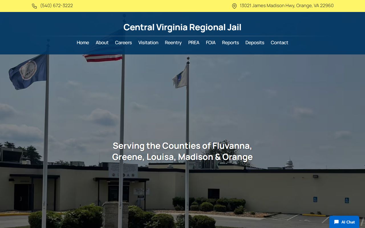Central Virginia Regional Jail custody information for Madison County inmate population