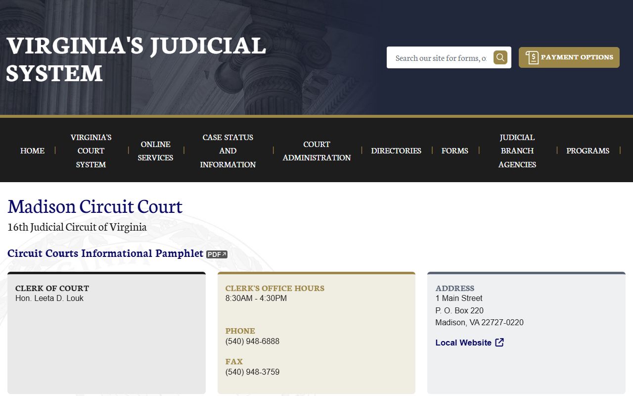 Madison County court records after arrest on the Madison Circuit Court page